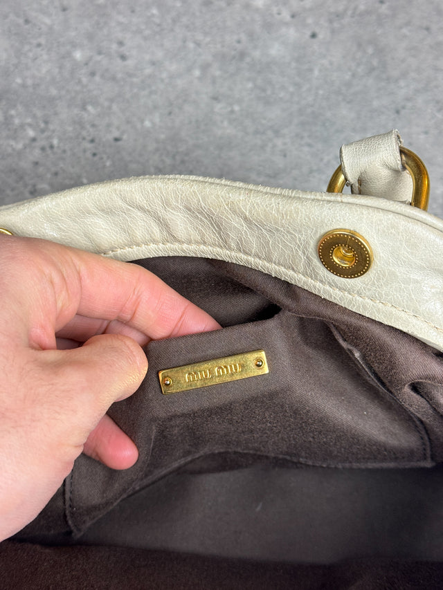 Miu Miu Vitello Bowler Handtasche Leder Creme Weiß