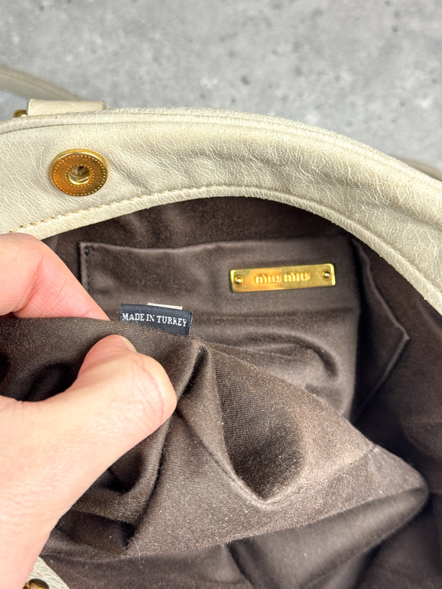 Miu Miu Vitello Bowler Handtasche Leder Creme Weiß