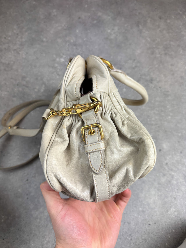 Miu Miu Vitello Bowler Handtasche Leder Creme Weiß