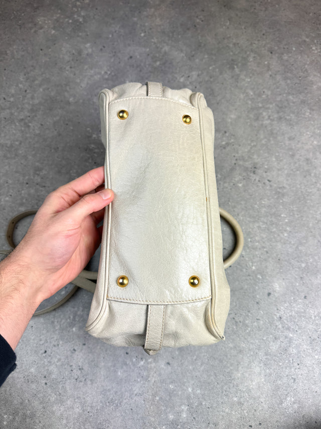 Miu Miu Vitello Bowler Handtasche Leder Creme Weiß