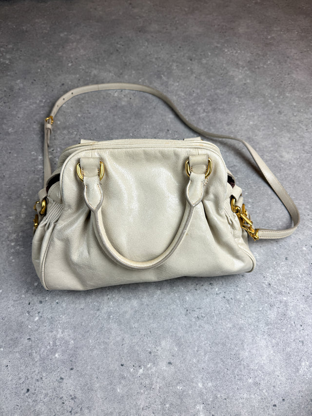 Miu Miu Vitello Bowler Handtasche Leder Creme Weiß