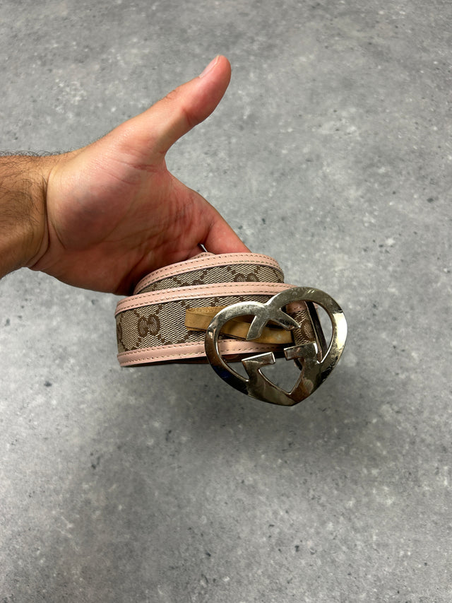GUCCI HEART GG MONOGRAM BELT ROSE