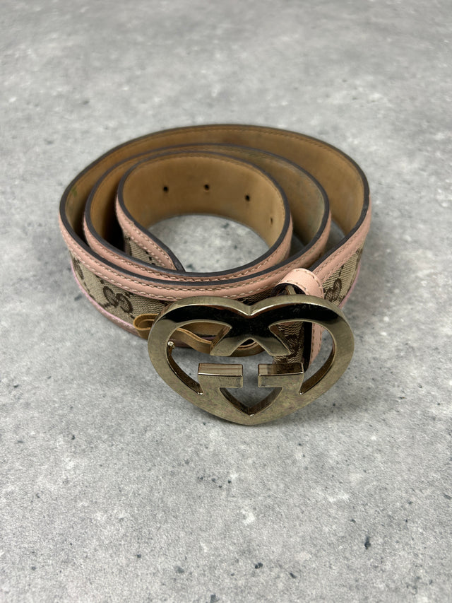 GUCCI HEART GG MONOGRAM BELT ROSE