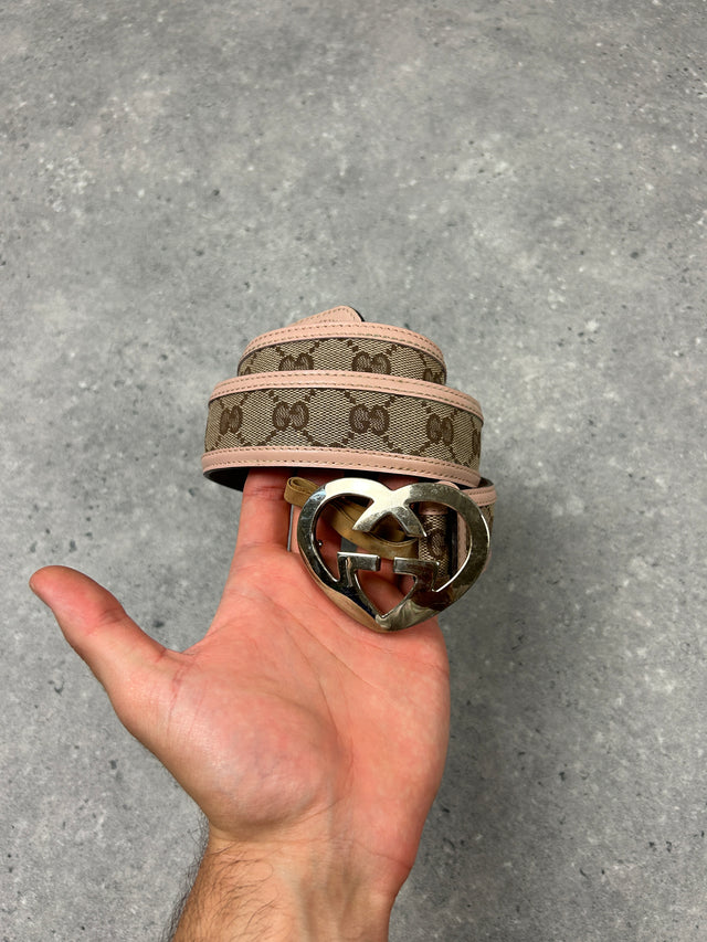 GUCCI HEART GG MONOGRAM BELT ROSE