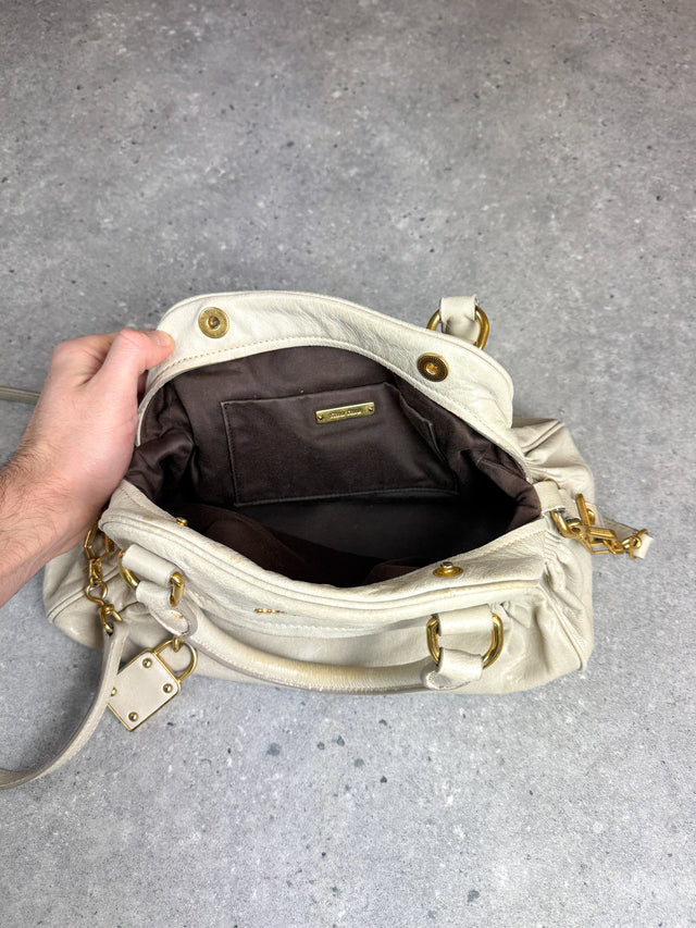Miu Miu Vitello Bowler Handtasche Leder Creme Weiß