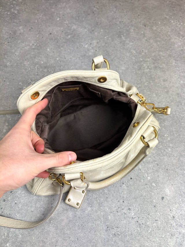 Miu Miu Vitello Bowler Handtasche Leder Creme Weiß