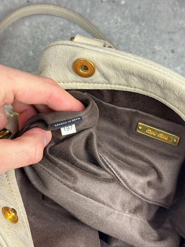 Miu Miu Vitello Bowler Handtasche Leder Creme Weiß
