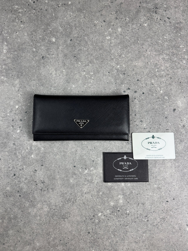 Prada Saffiano Continental Portemonnaie Schwarz