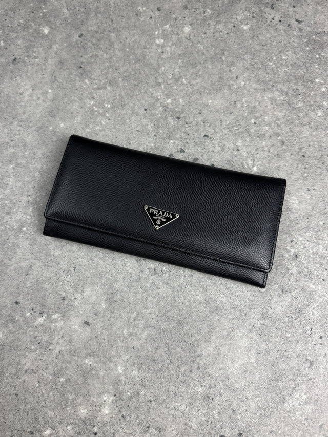 Prada Saffiano Continental Portemonnaie Schwarz